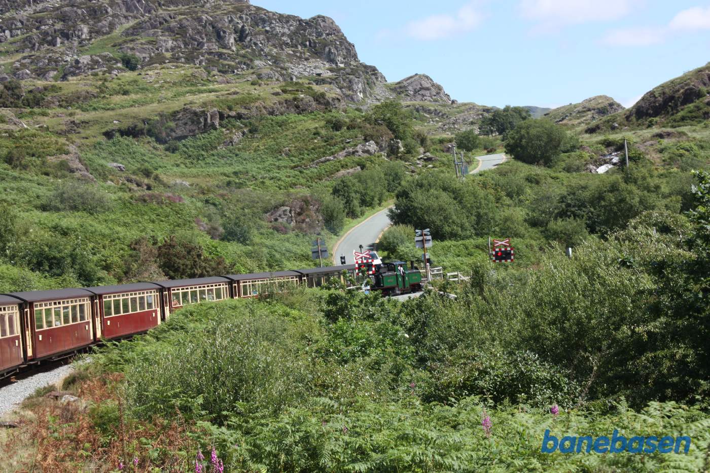Strækningen mellem Dduallt og Tanygrisiau. Kurven lige før Tanygrisiau