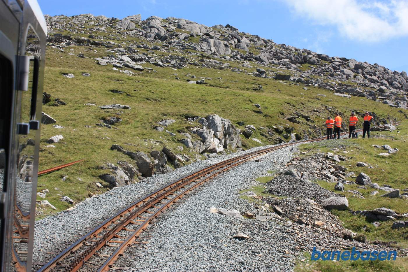 Strækningen mellem Halfway og Clogwyn, banearbejdere i sporet